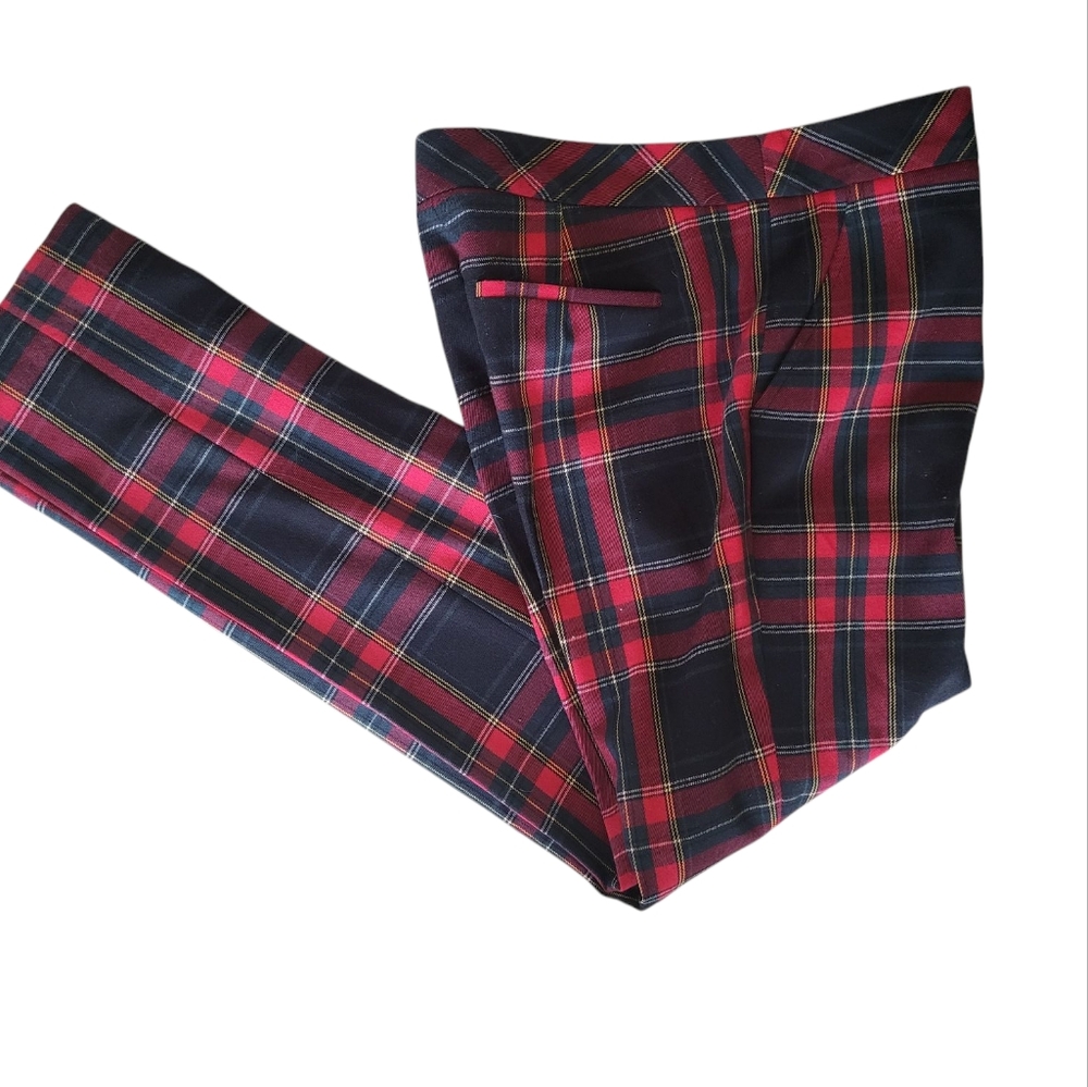 210. Trina Turk Red and Black Dress Pants with Plaid Pattern - Size 2 - Picture 4 of 9